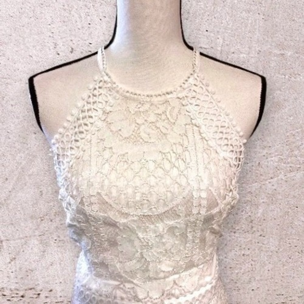 Lulus Magic in the Moment Off White Lace Tiered Maxi Dress Halter Bridal XL New - Picture 11 of 11